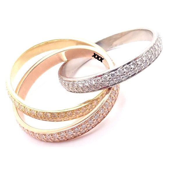 Authentic! Cartier Trinity 18k Gold Diamond Small Model Band Ring Size 51 Cert - Picture 7 of 10